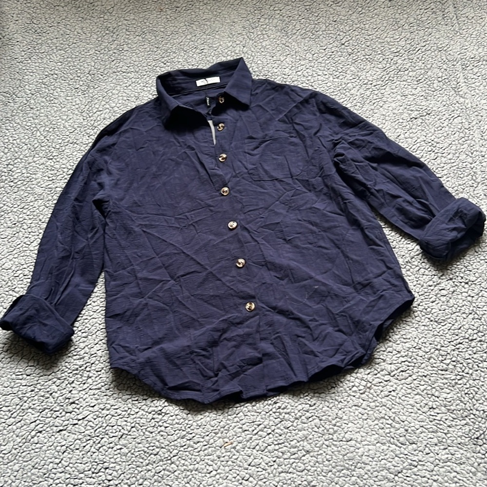 NWT Hotouch Womens Cotton Button Down Casual Long Sleeve Loose Collared Shirt - Picture 2 of 8
